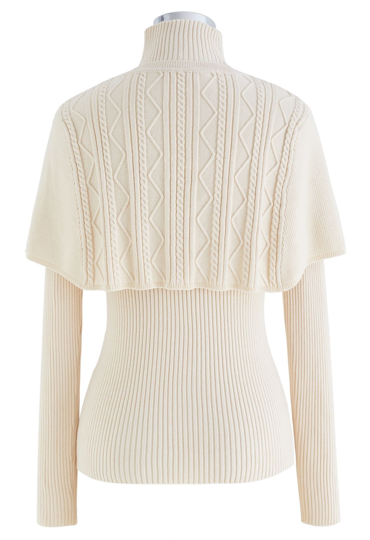 Mock Neck Ribbed Knit Twinset Top in Cream