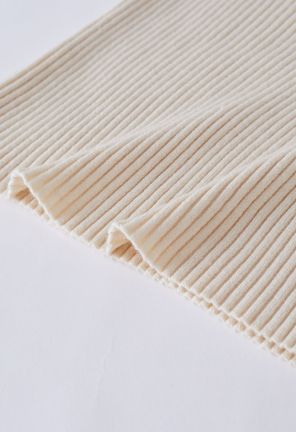 Mock Neck Ribbed Knit Twinset Top in Cream