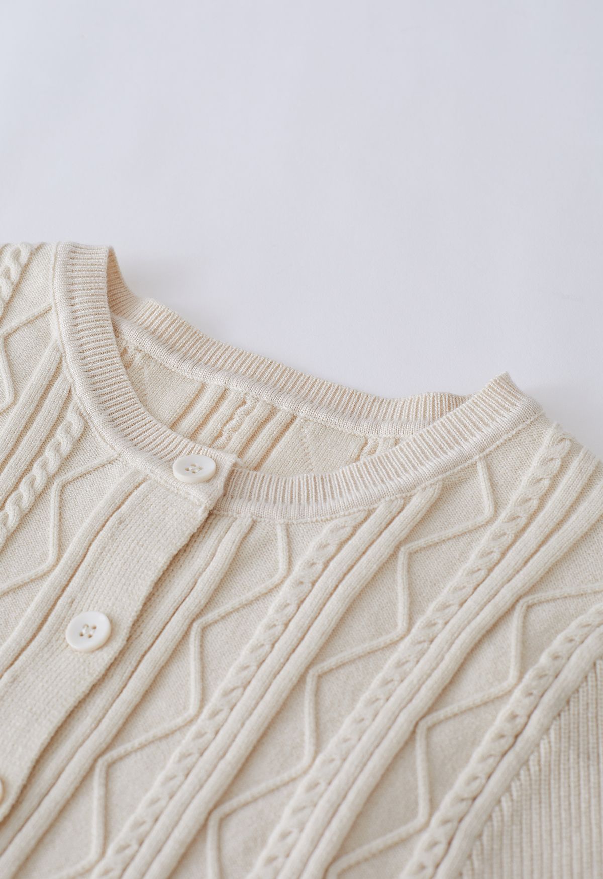 Mock Neck Ribbed Knit Twinset Top in Cream