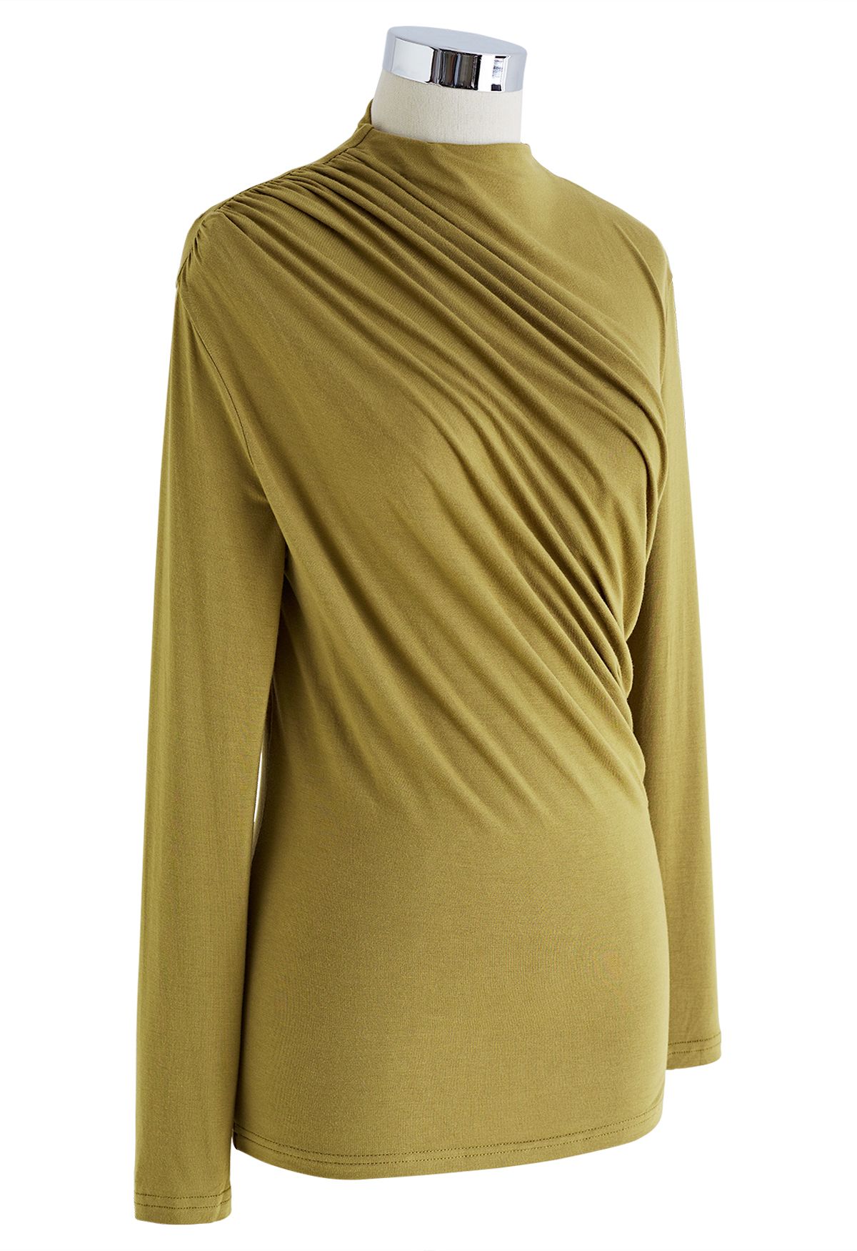 Ruched Long Sleeves Top in Olive - Retro, Indie and Unique Fashion