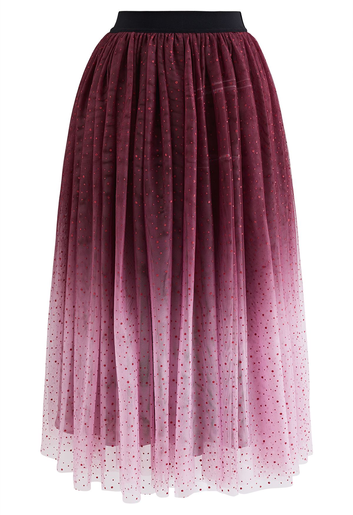 Festive Sparkle Ombre Tulle Midi Skirt in Burgundy - Retro, Indie and ...