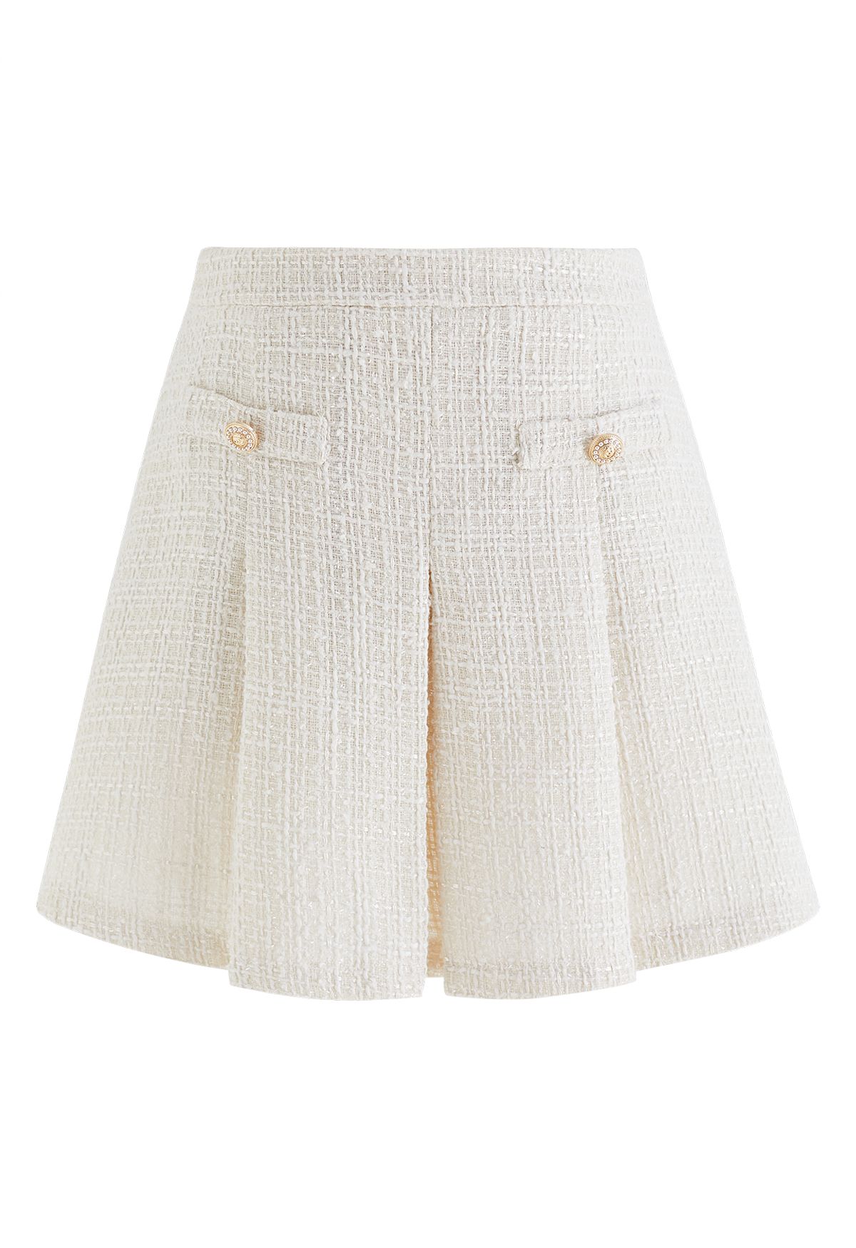 Glimmer Flare Pleated Tweed Skorts in Cream