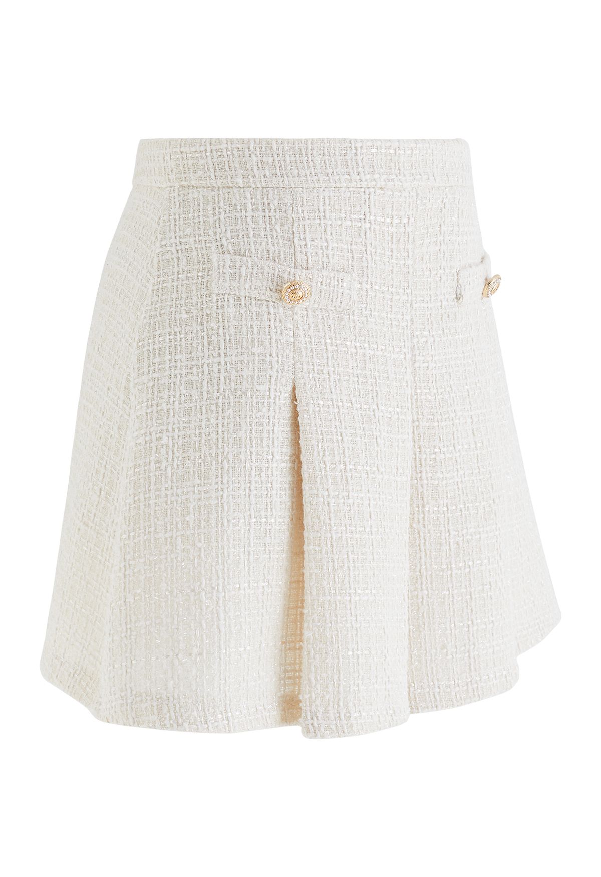 Glimmer Flare Pleated Tweed Skorts in Cream