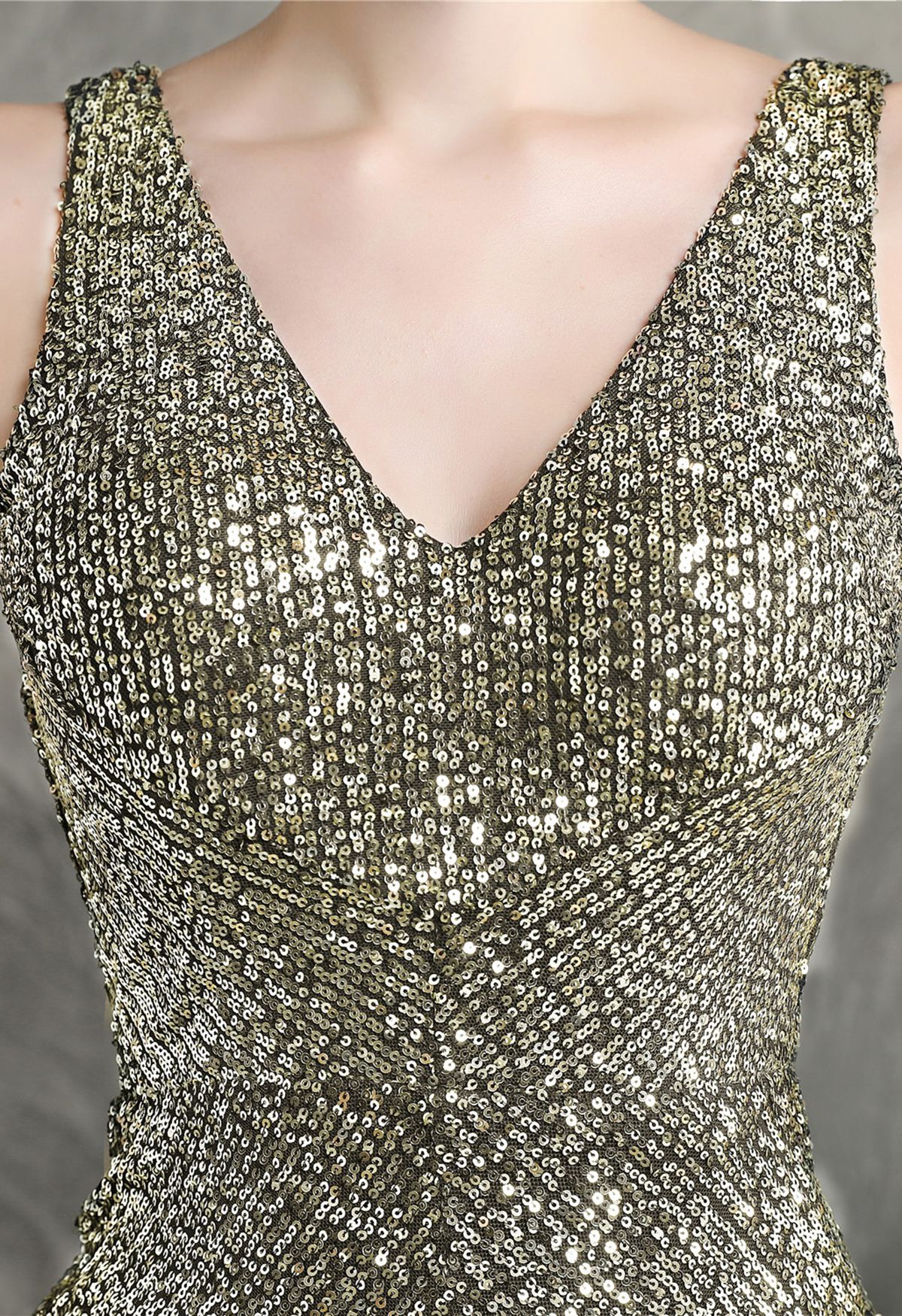 V-Neck Glitter Sequin Jumpsuit in Gold