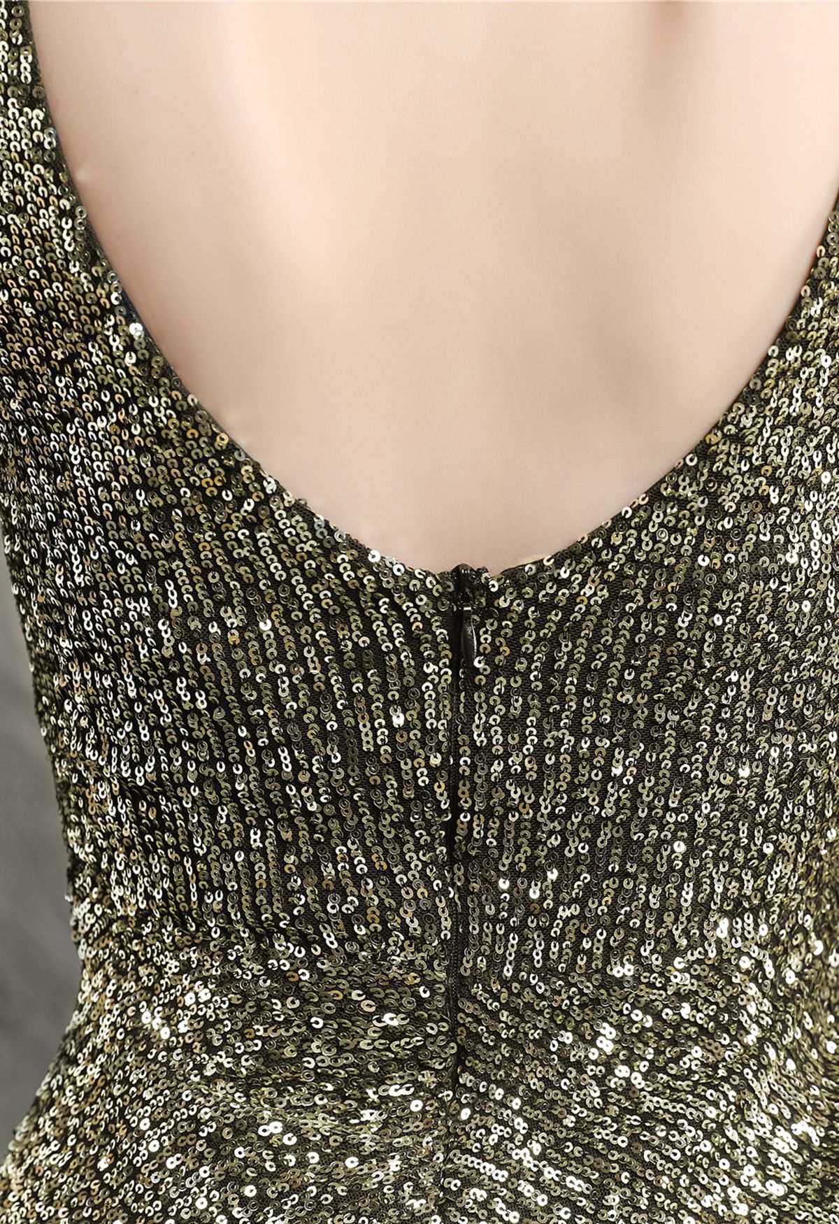 V-Neck Glitter Sequin Jumpsuit in Gold