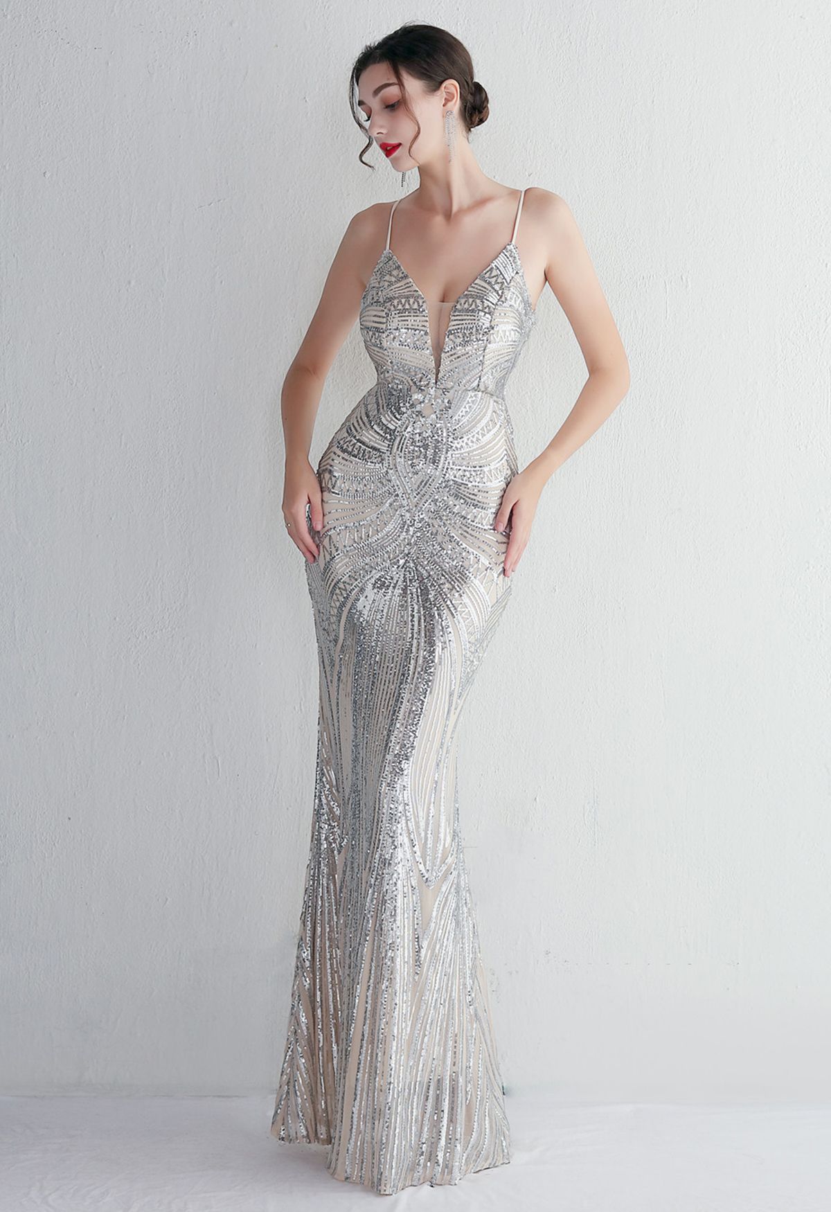 Glimmer Sequin Mermaid Cami Gown in Silver - Retro, Indie and Unique ...