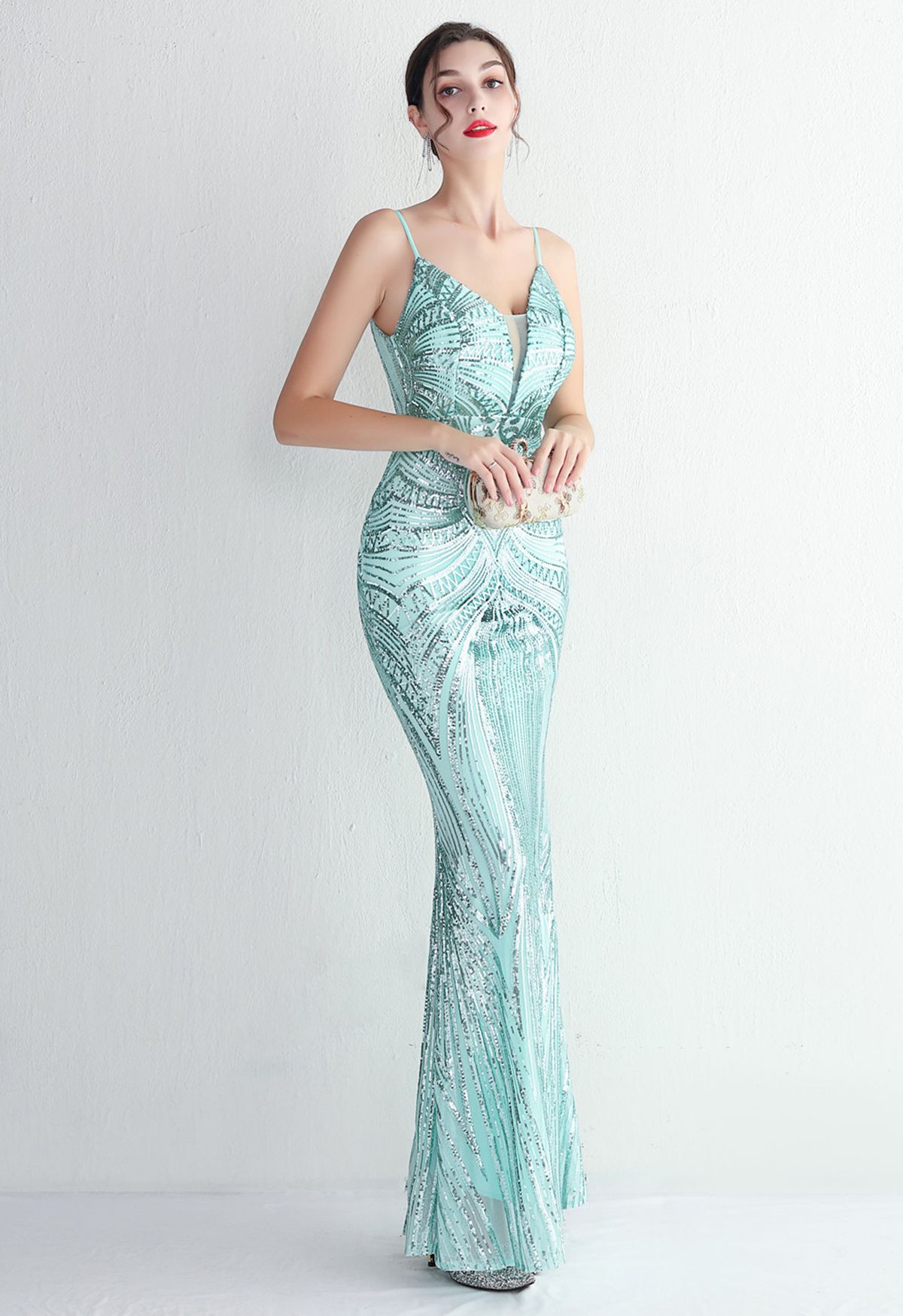 Glimmer Sequin Mermaid Cami Gown in Mint - Retro, Indie and Unique Fashion
