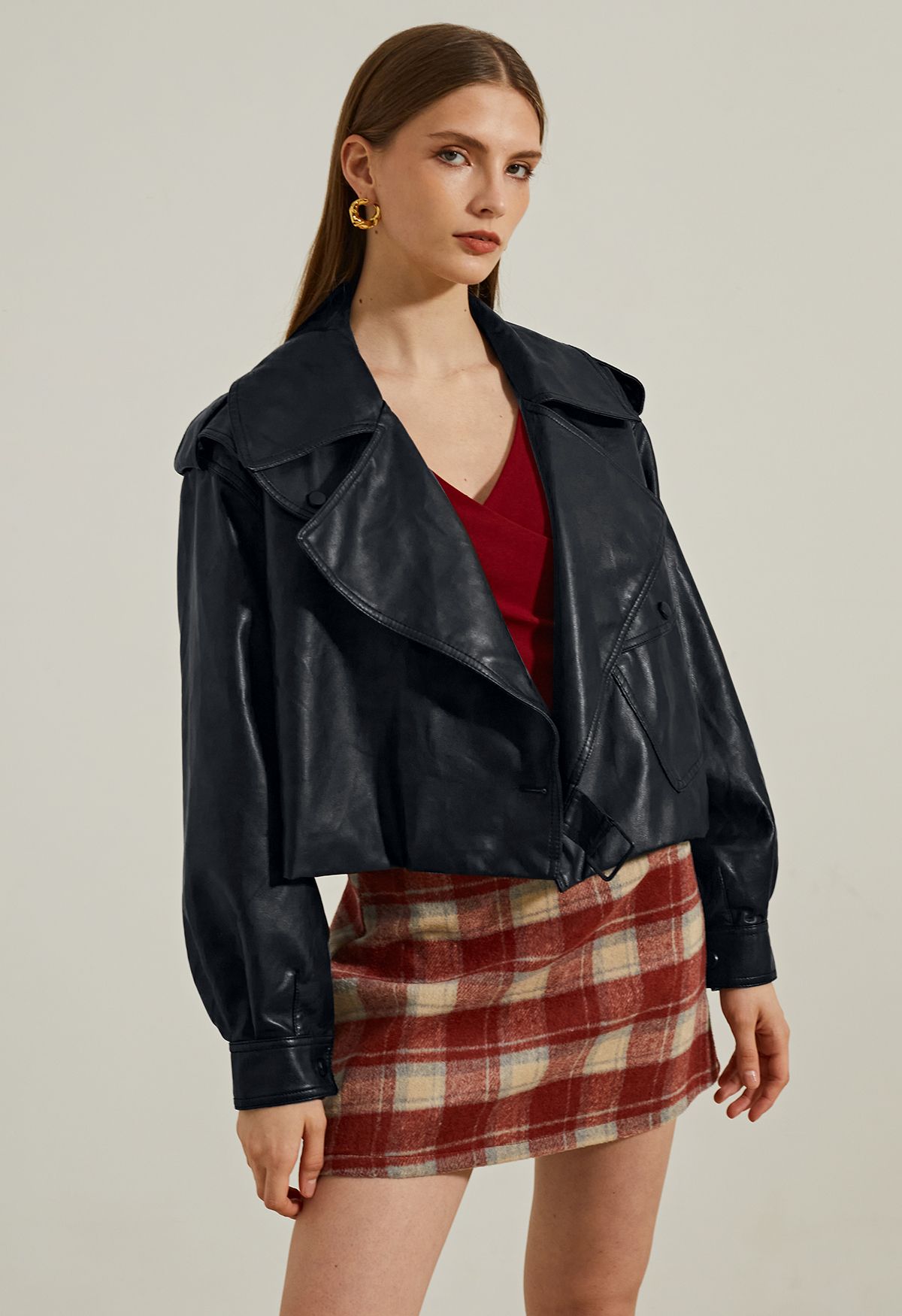Stud Button Leather Accent Jacket - Women - Ready-to-Wear