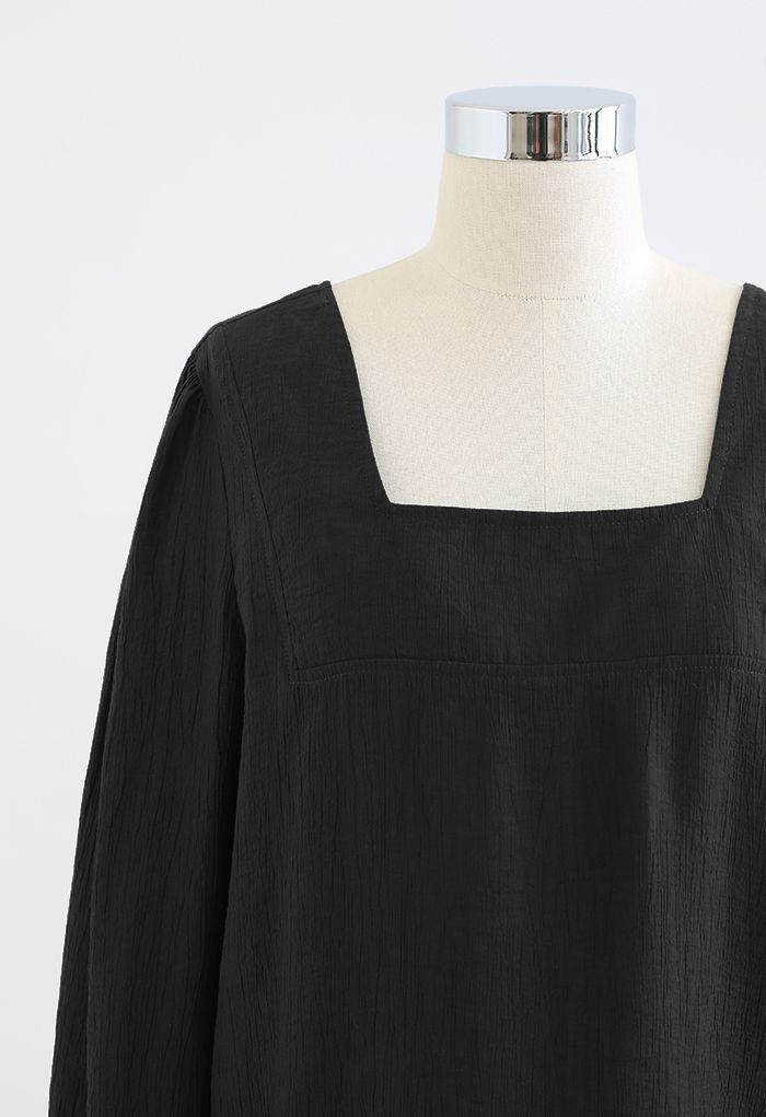 Square Neck Long Sleeve Top in Black