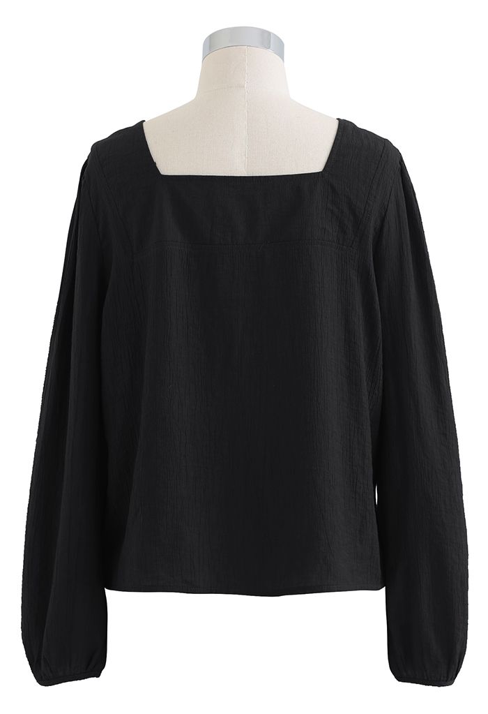 Square Neck Long Sleeve Top in Black