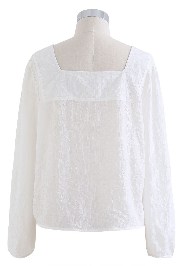 Square Neck Long Sleeve Top in White