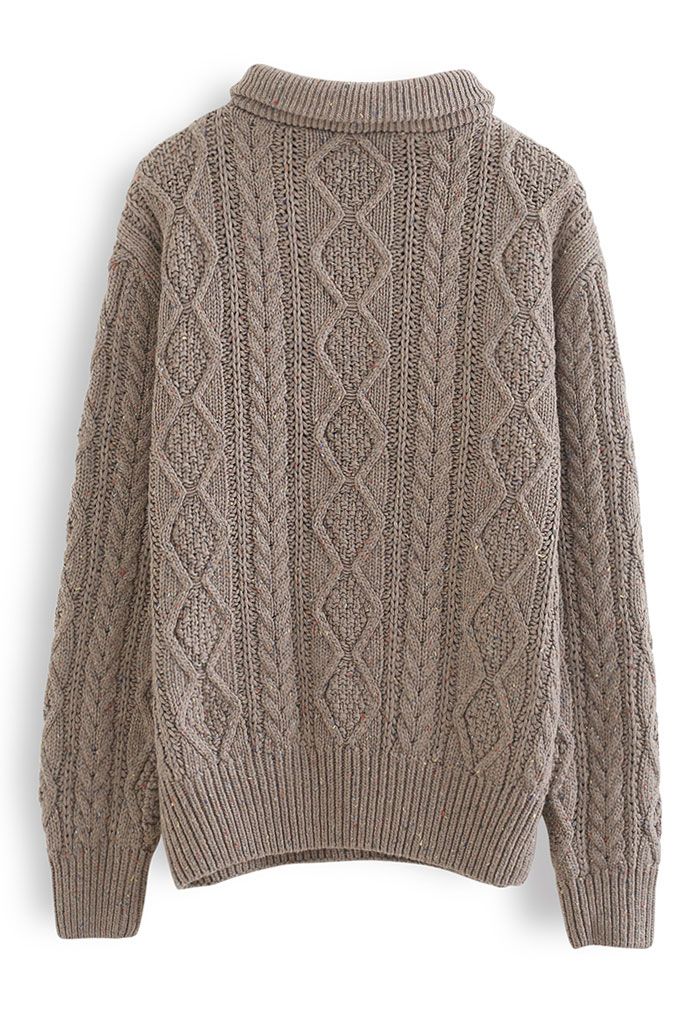 Zipper High Neck Mix-Color Knit Sweater in Brown - Retro, Indie and ...