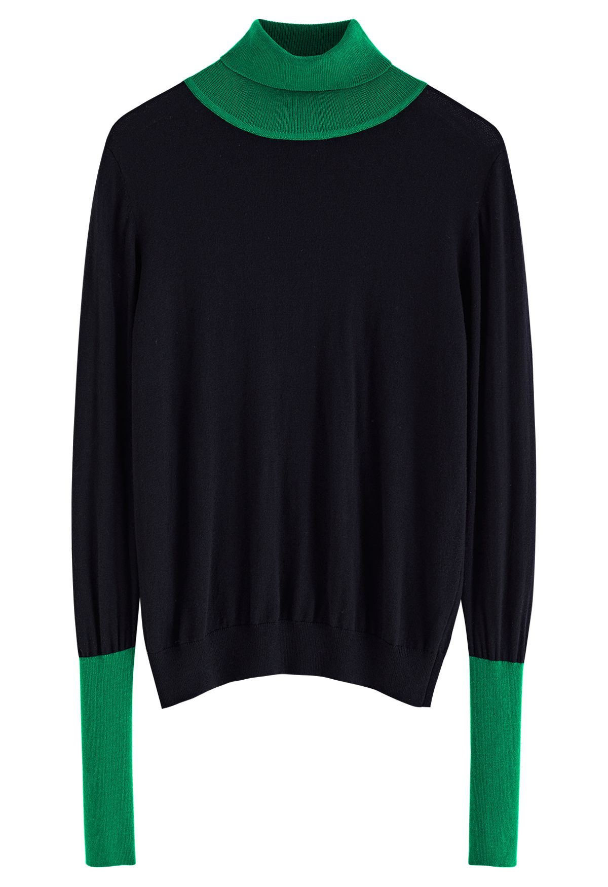 Color Blocked Turtleneck Knit Top in Black