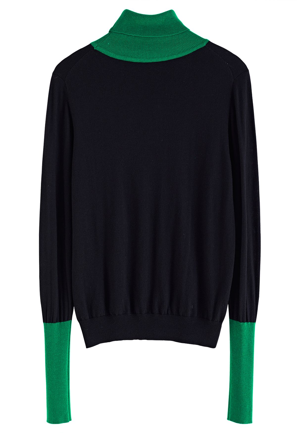 Color Blocked Turtleneck Knit Top in Black