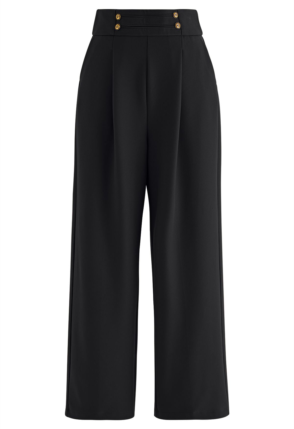 Golden Button Wide-Leg Pants in Black