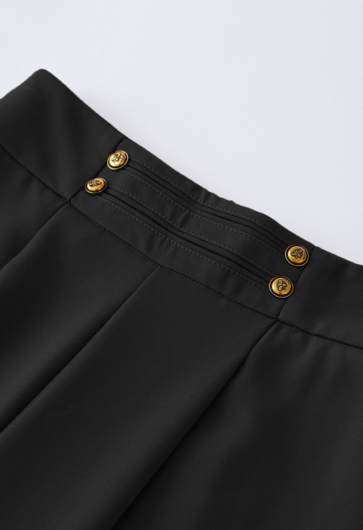 Mombasa Black Wide-Leg Pants w/ Golden Buttons