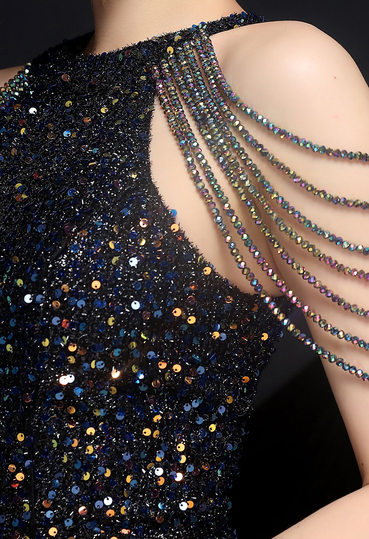 Sequins Halter Neck with Beads Cocktail Dress in Black - Retro, Indie and  Unique Fashion