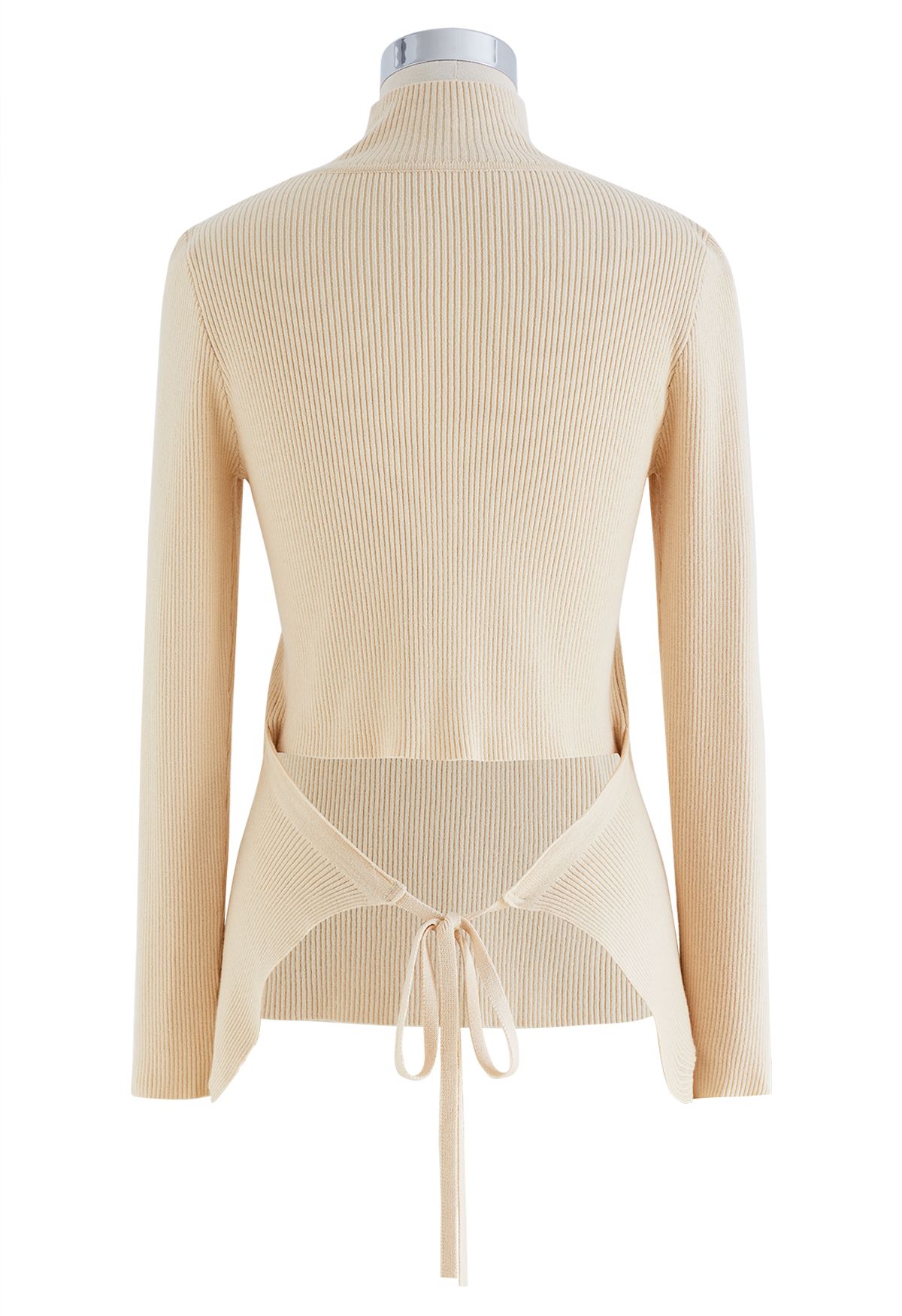 Mock Neck Tie Back Soft Knit Top in Cream