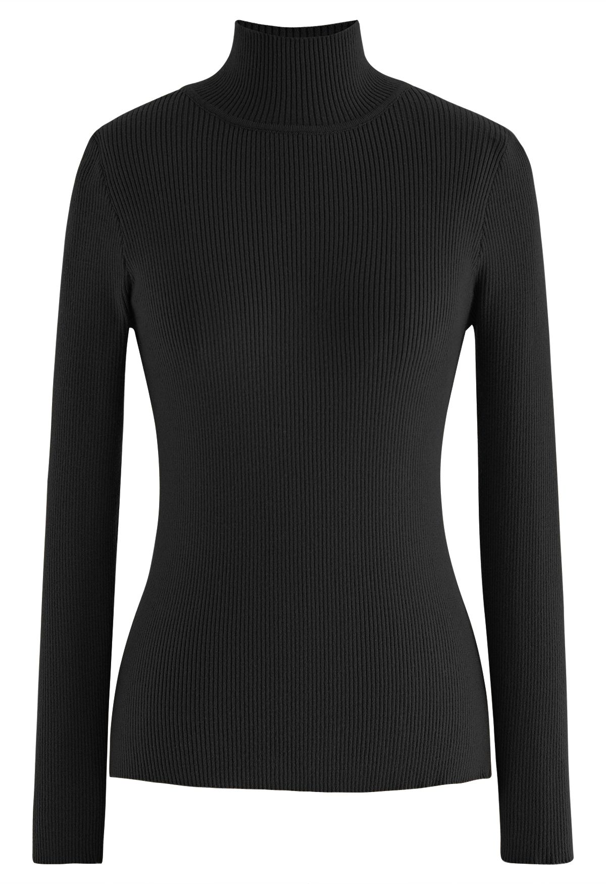 Mock Neck Tie Back Soft Knit Top in Black