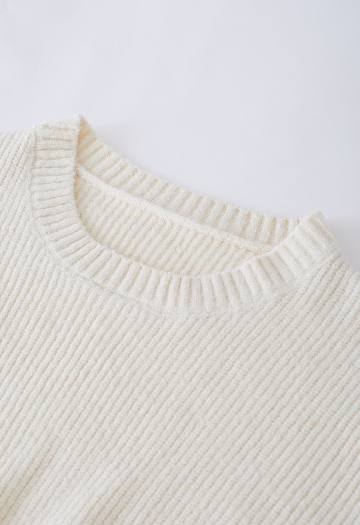 Self-Tie Knot Round Neck Knit Sweater in Cream