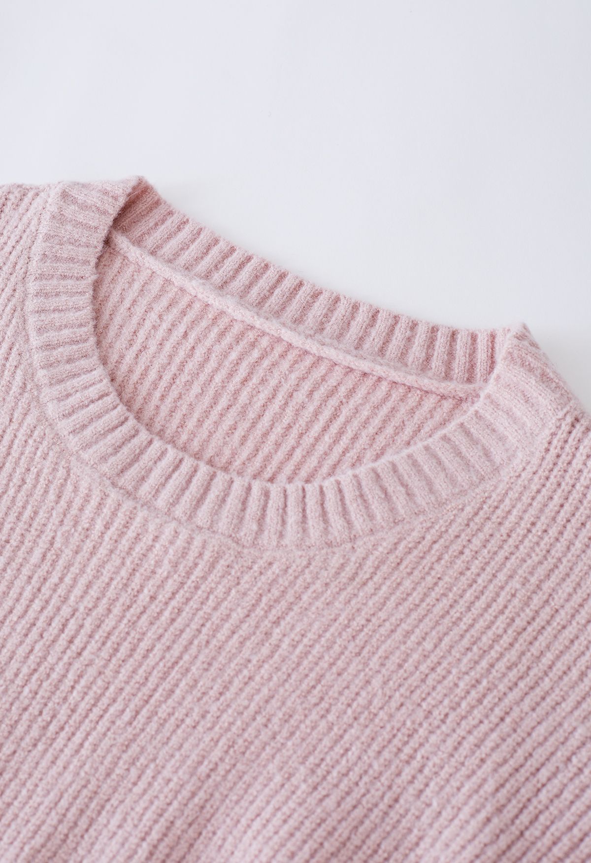 Self-Tie Knot Round Neck Knit Sweater in Pink