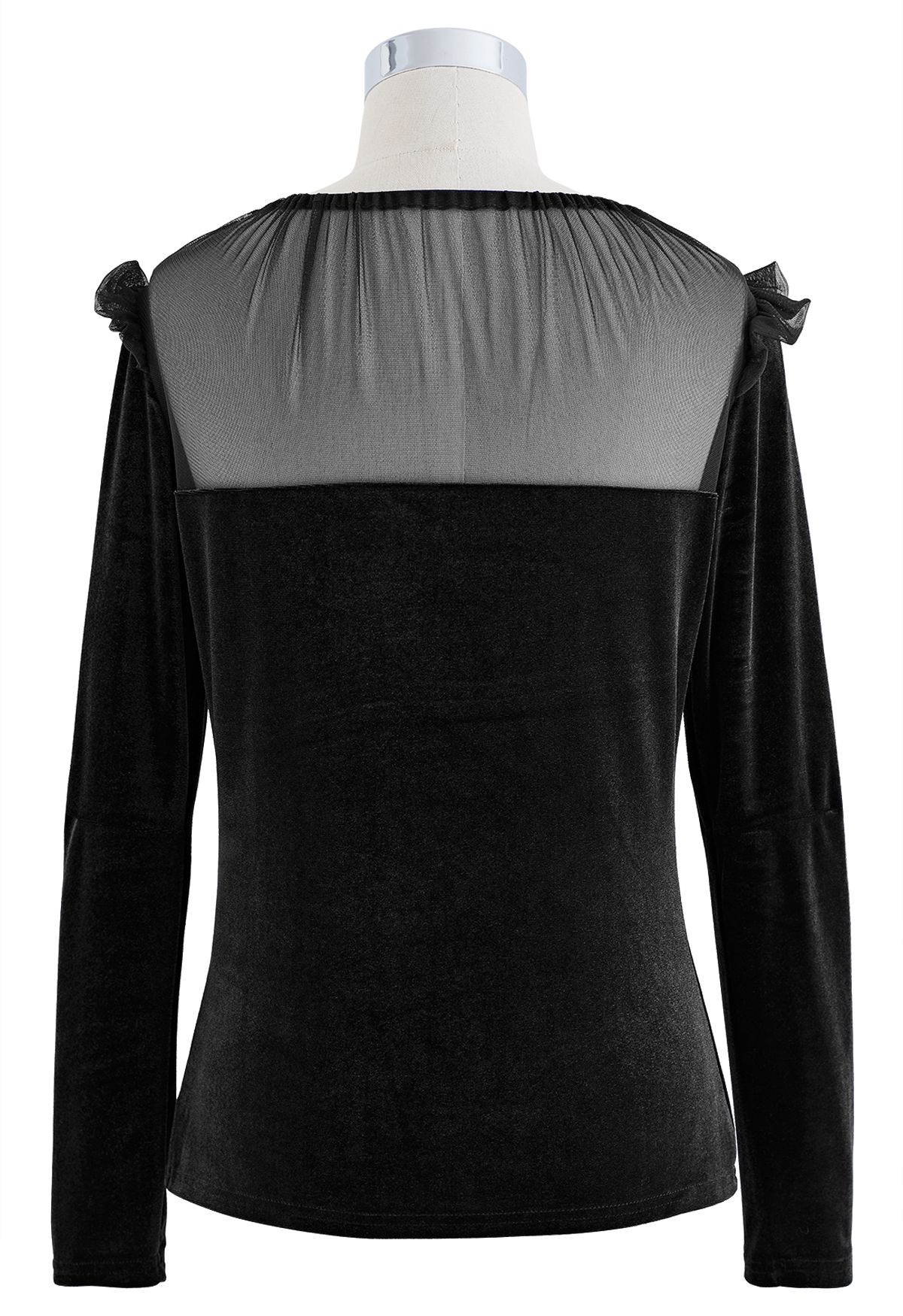 Royal Mesh Inserted Velvet Top in Black