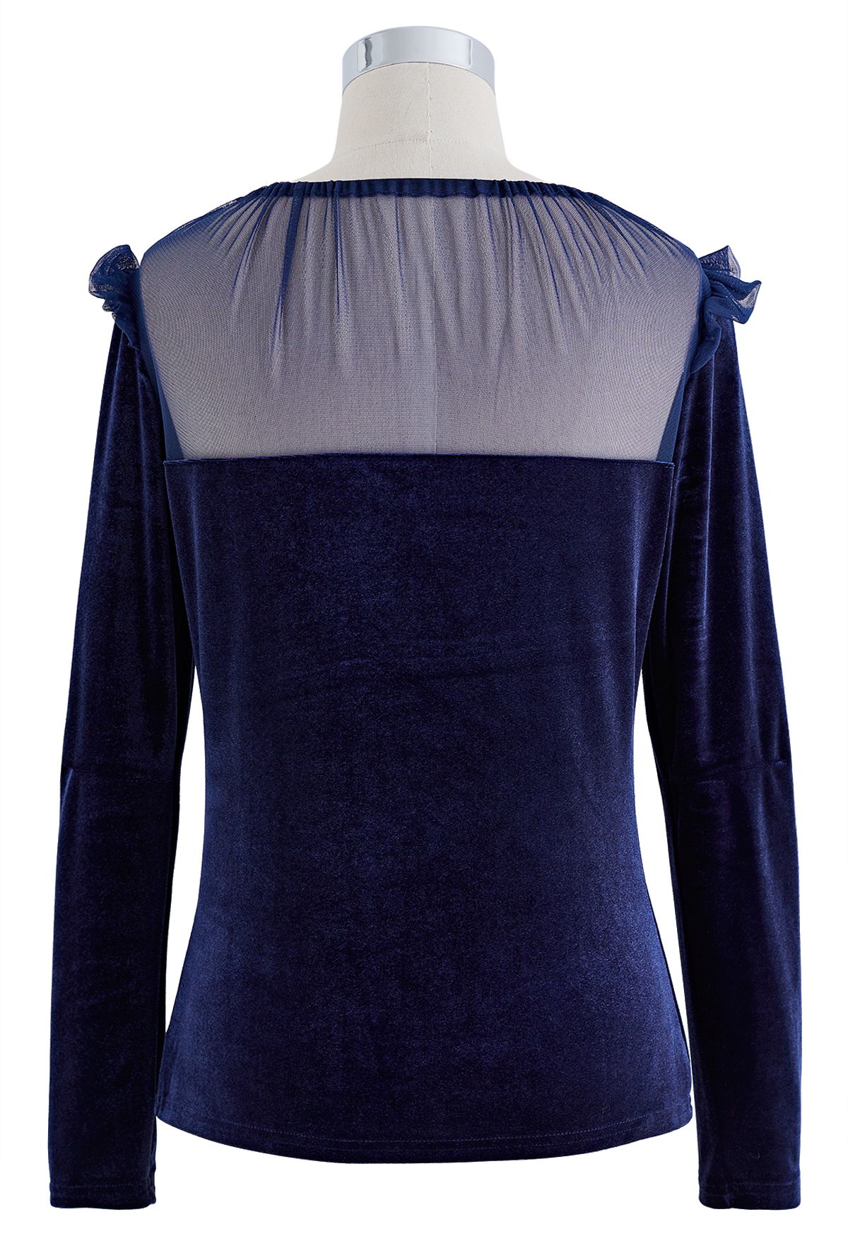 Royal Mesh Inserted Velvet Top in Navy