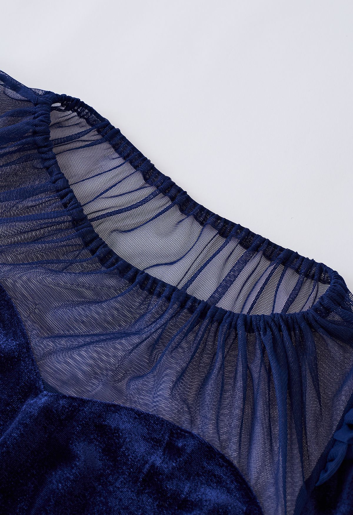 Royal Mesh Inserted Velvet Top in Navy