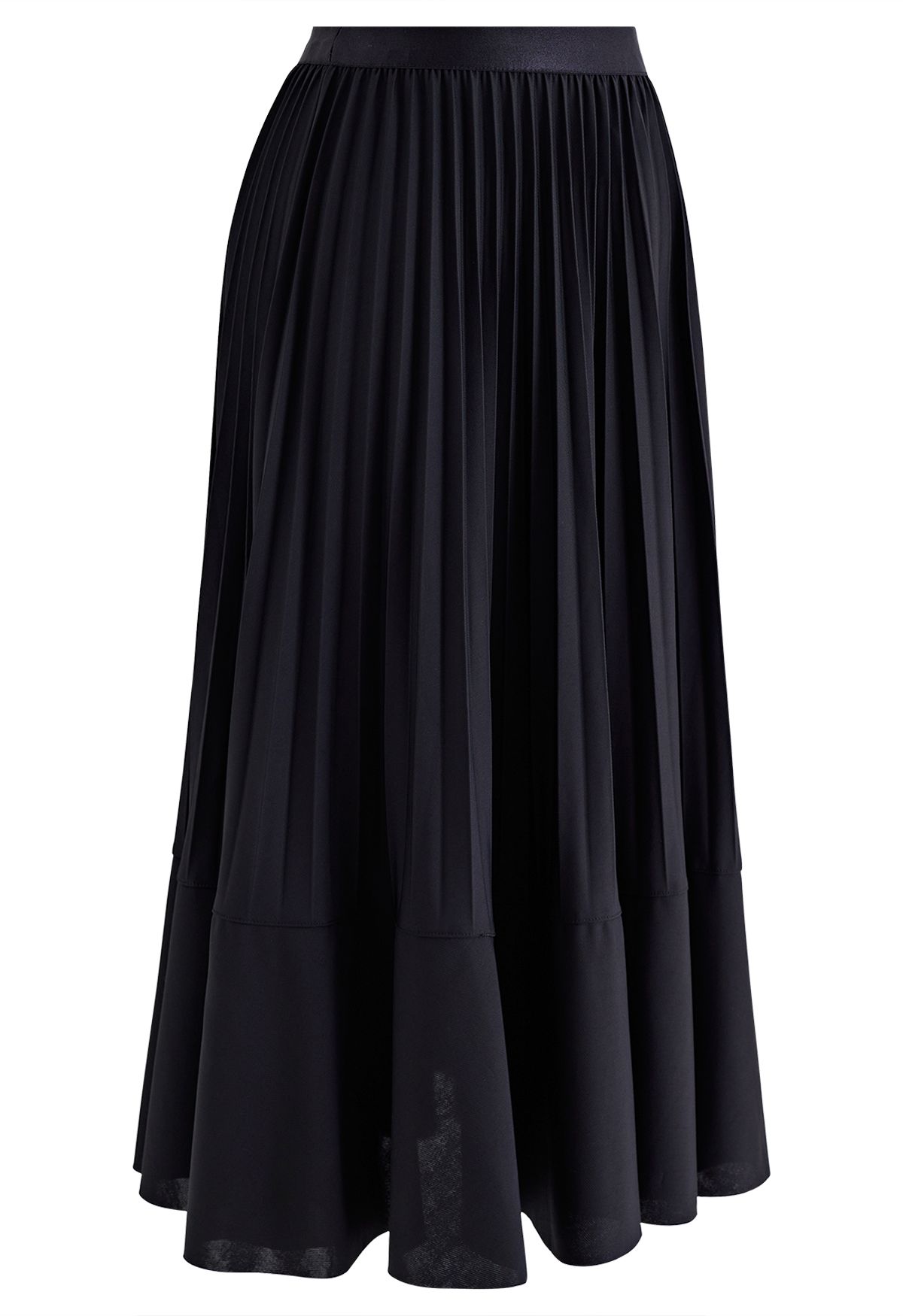 Seam Detailing Pleated Midi Skirt in Black