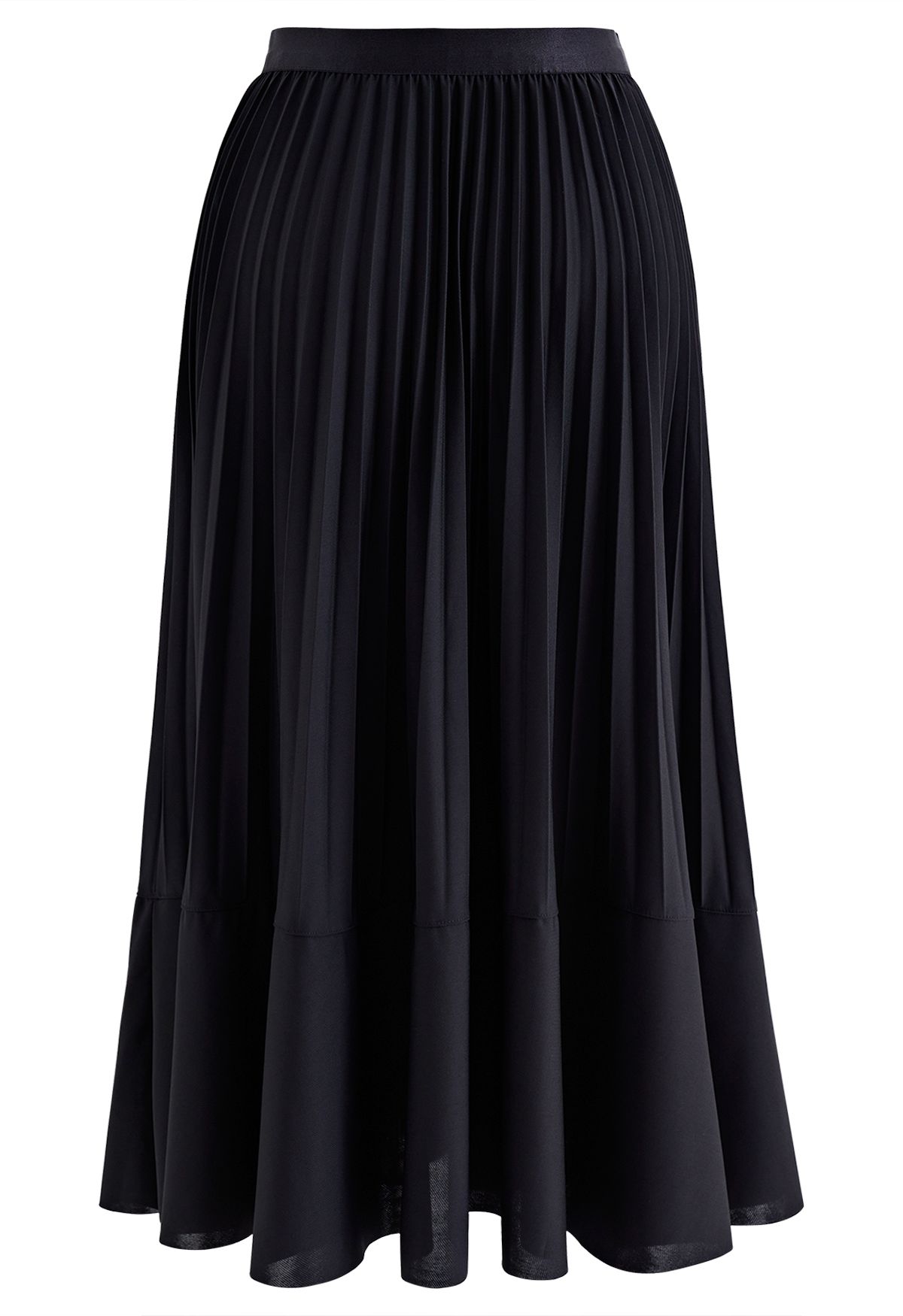 Seam Detailing Pleated Midi Skirt in Black