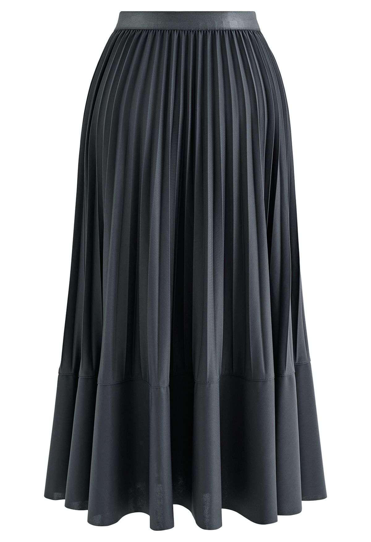 Seam Detailing Pleated Midi Skirt in Grey