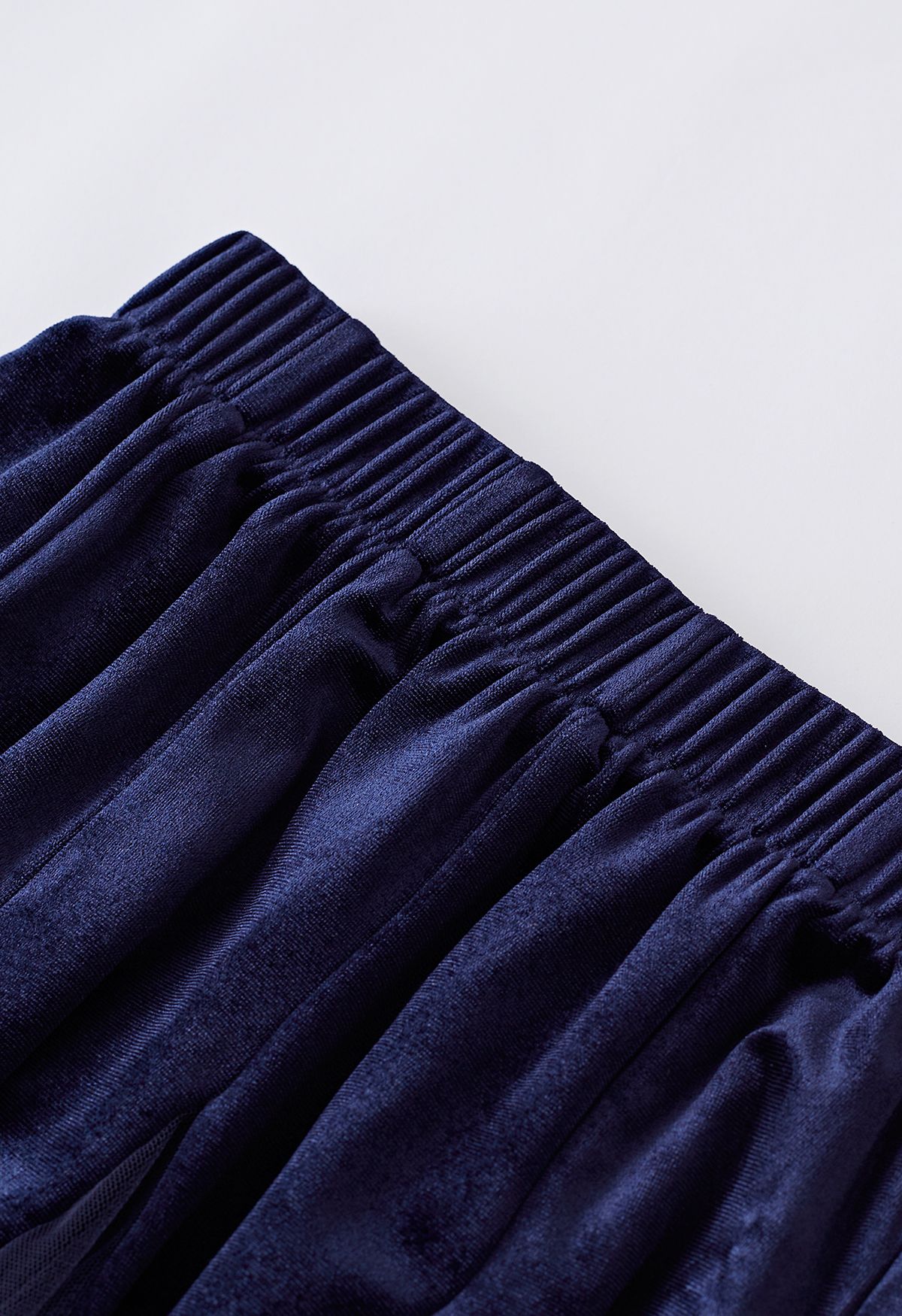 Mesh Velvet Panelled Midi Skirt in Navy