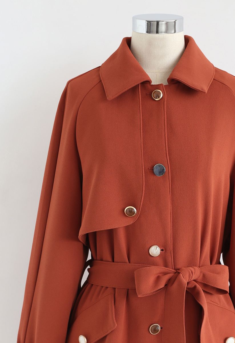 Retro Front Button Longline Belted Coat