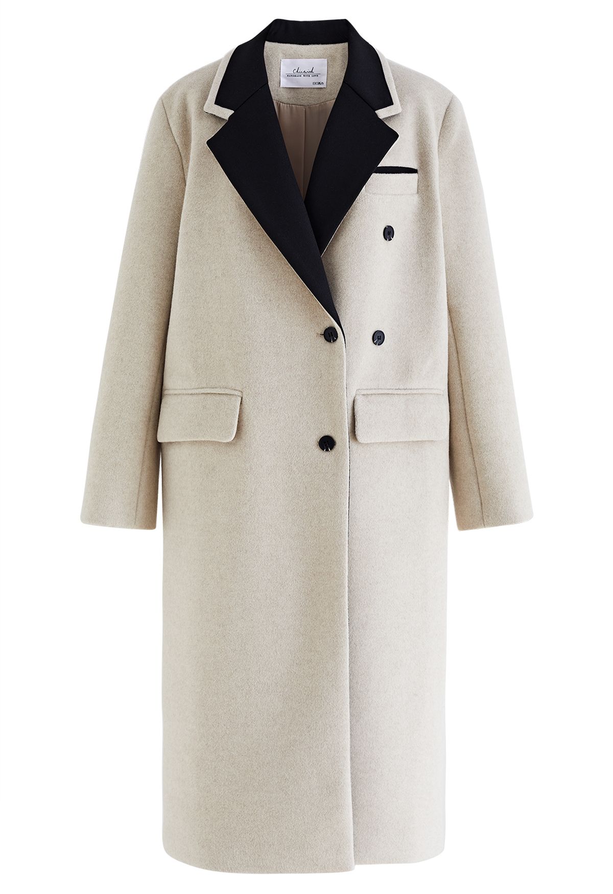 Contrast Collar Wool-Blend Longline Coat - Retro, Indie and Unique Fashion