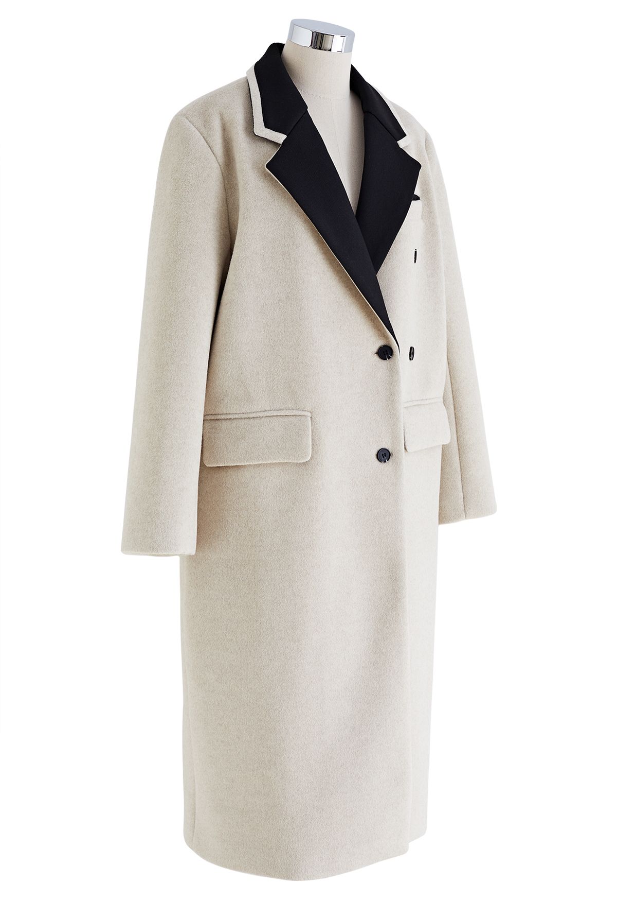 Contrast Collar Wool-Blend Longline Coat - Retro, Indie and Unique Fashion