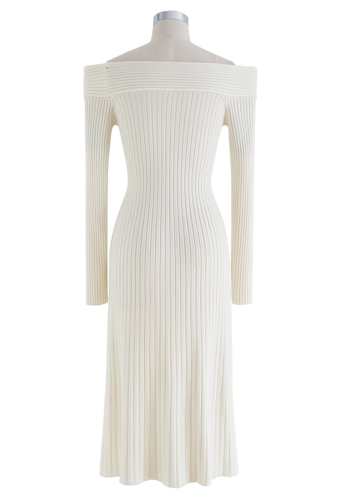 Twisted Off-Shoulder Ribbed Knit Dress in Ivory