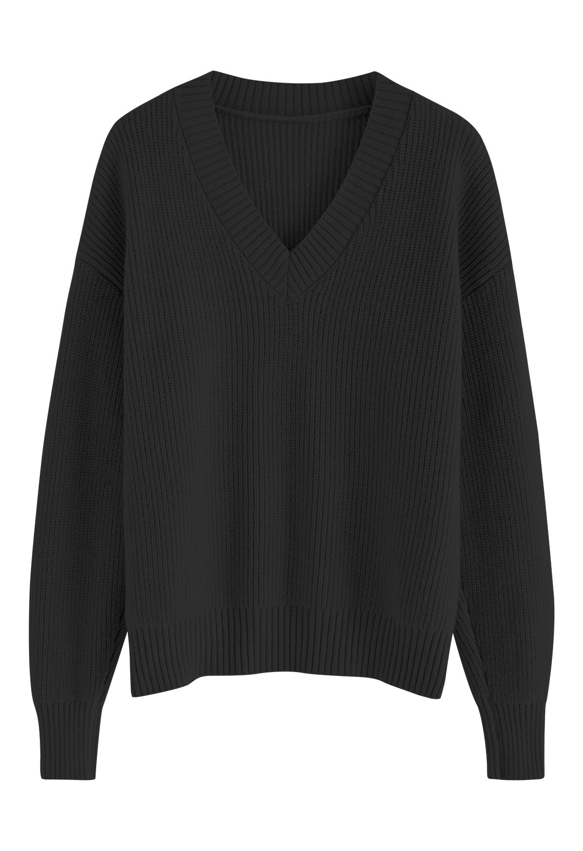 Detachable Scarf Rib Knit Sweater in Black