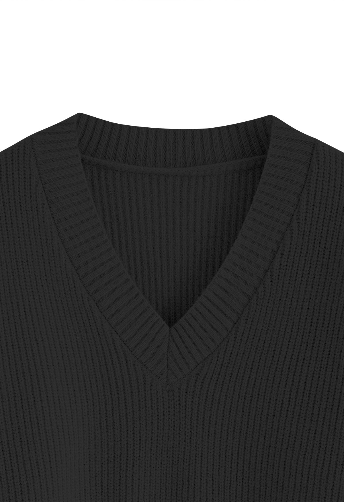 Detachable Scarf Rib Knit Sweater in Black