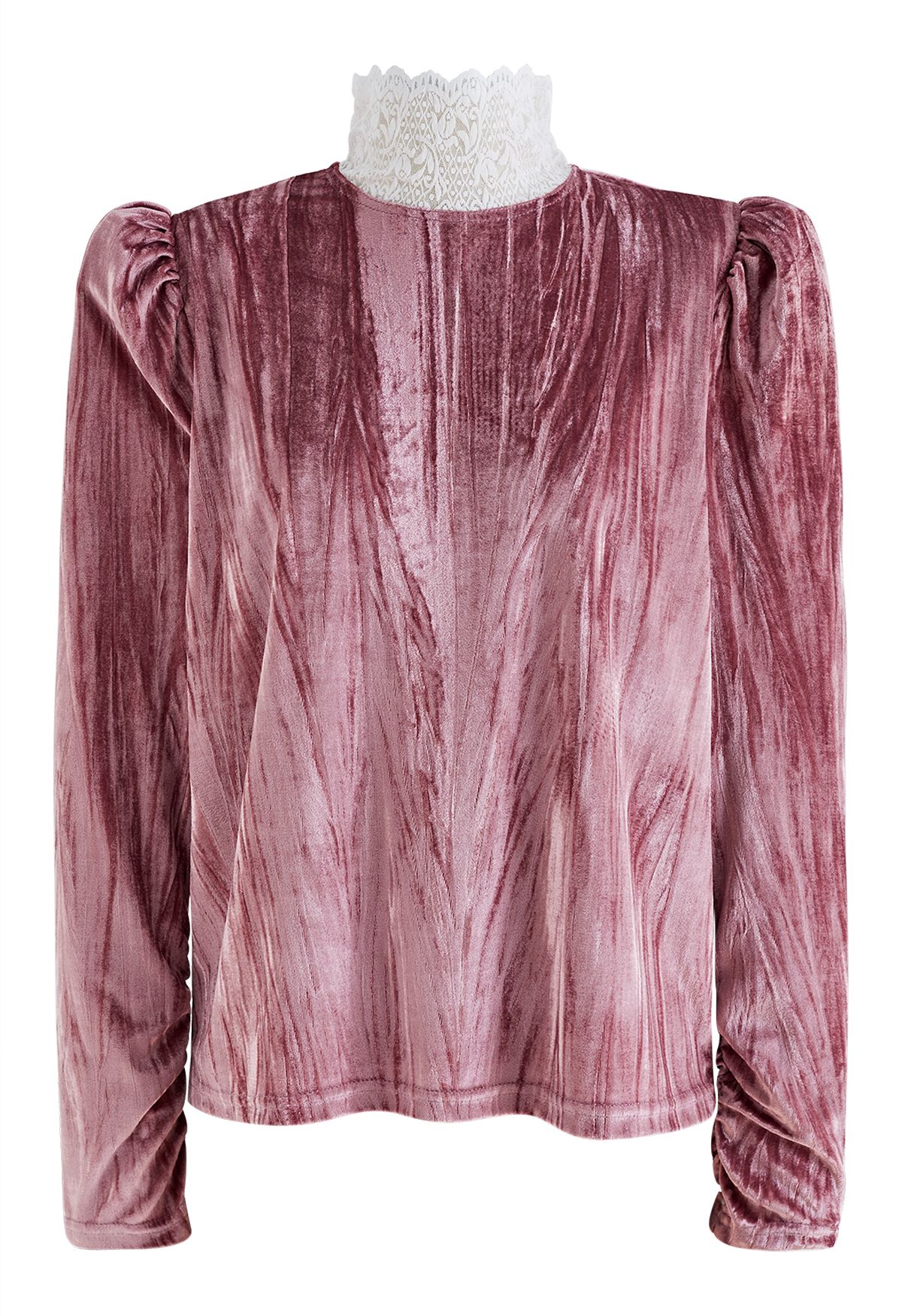 Lace High Neck Velvet Top in Pink