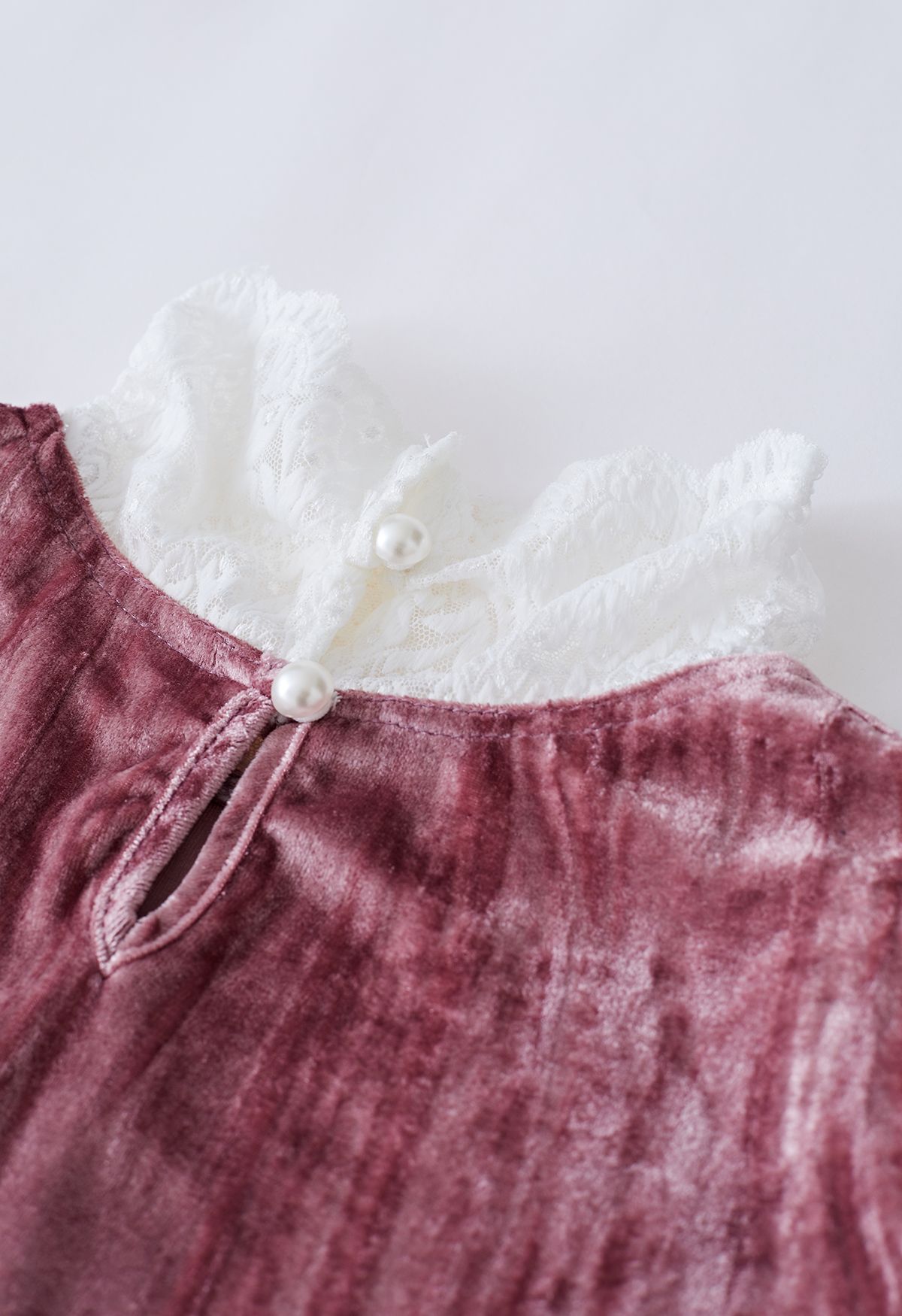 Lace High Neck Velvet Top in Pink