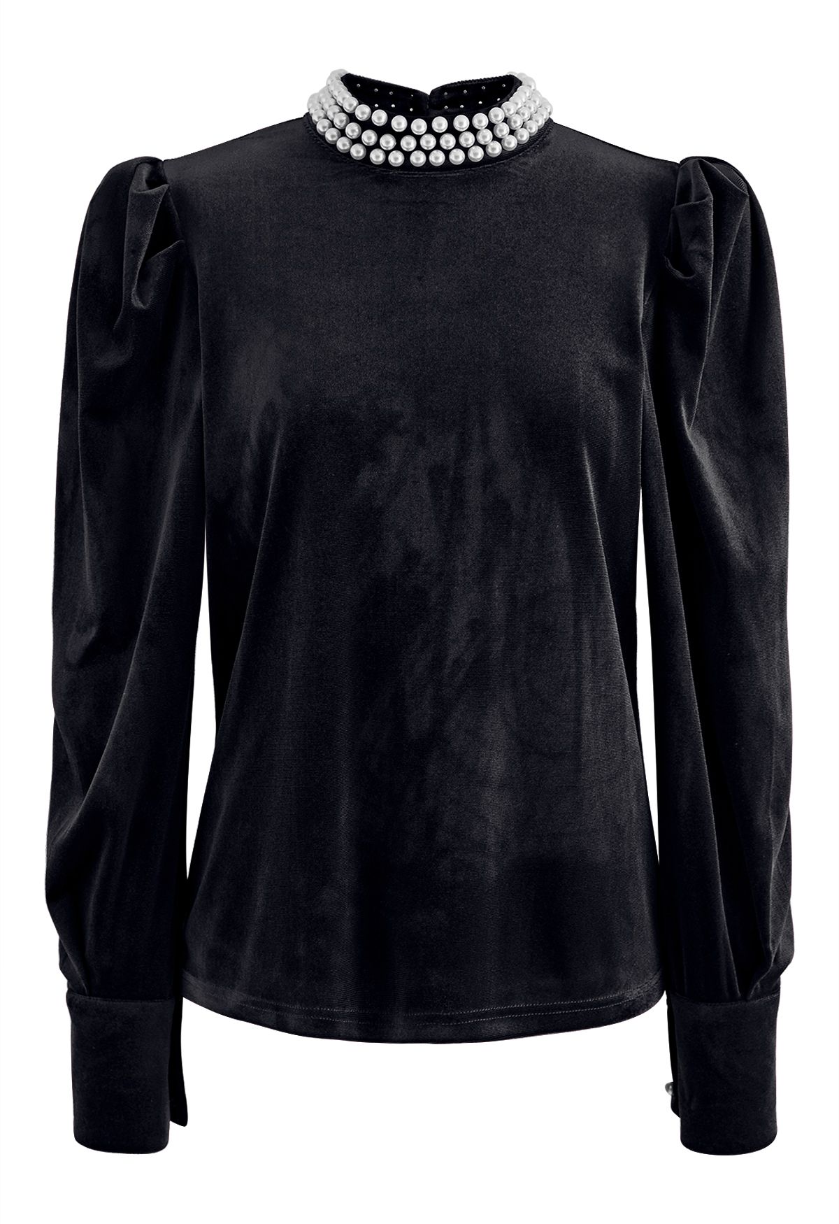 Black Velvet Top - Pearl Detail