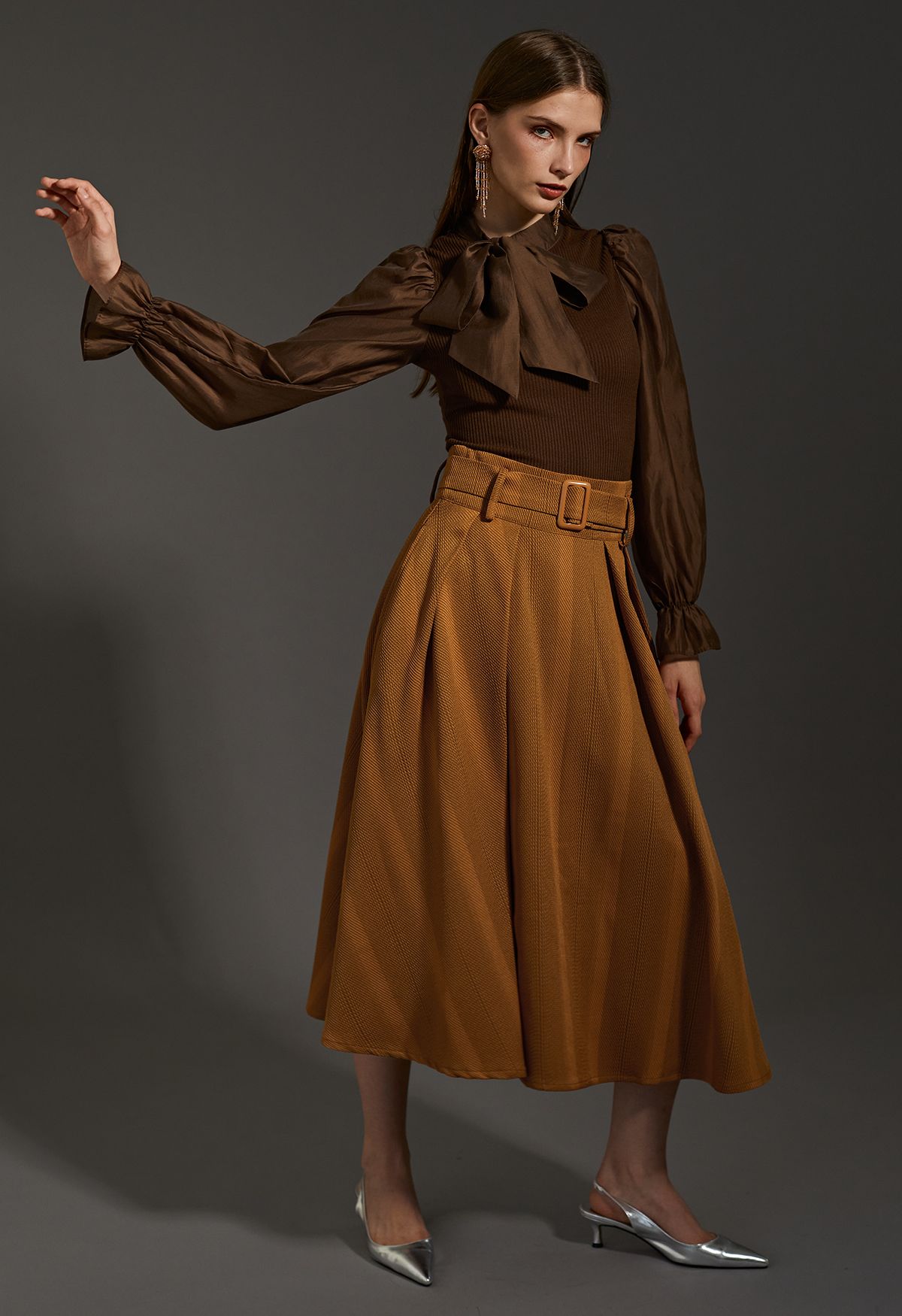Detachable Bowknot Spliced Knit Top in Brown - Retro, Indie and Unique ...