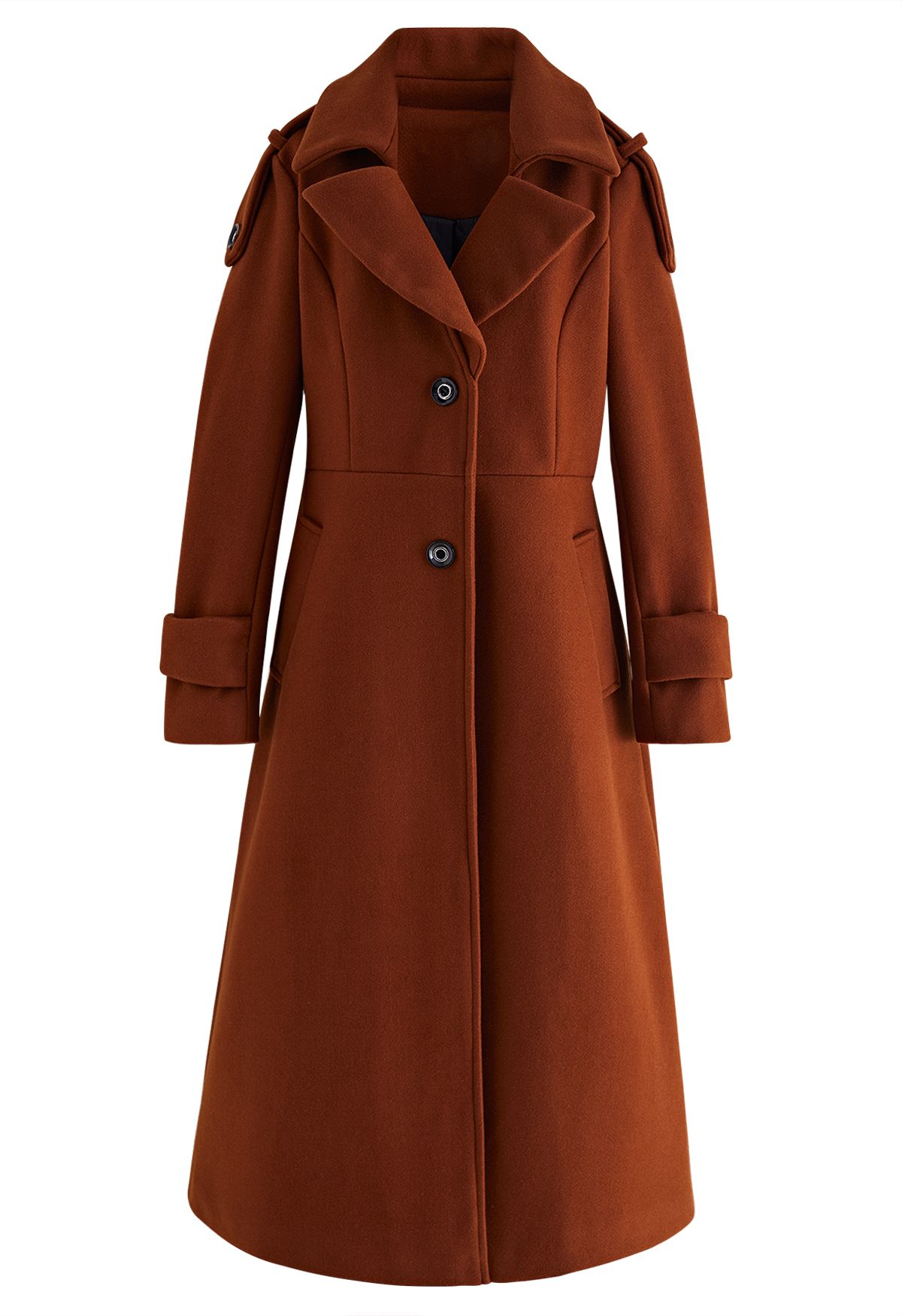 Notch Lapel Wool-Blend Flare Longline Coat