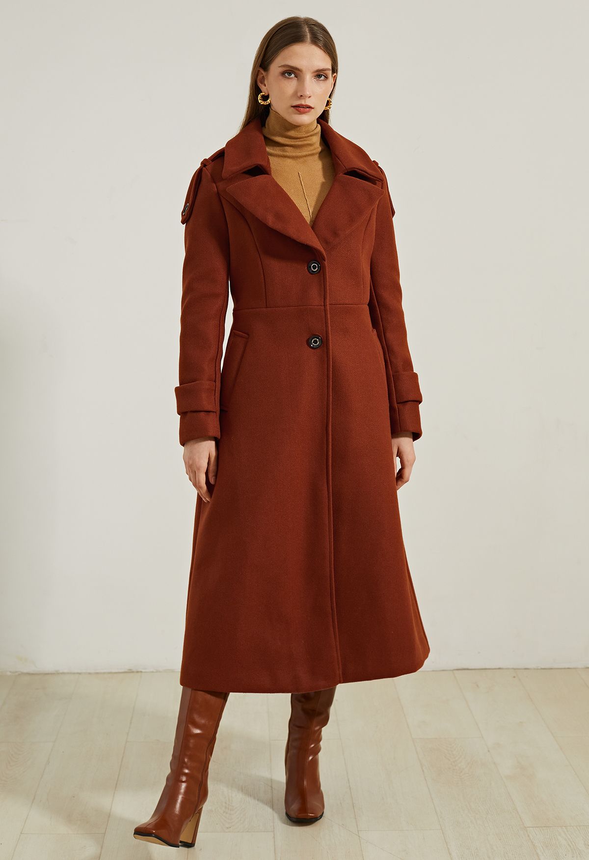 Notch Lapel Wool-Blend Flare Longline Coat