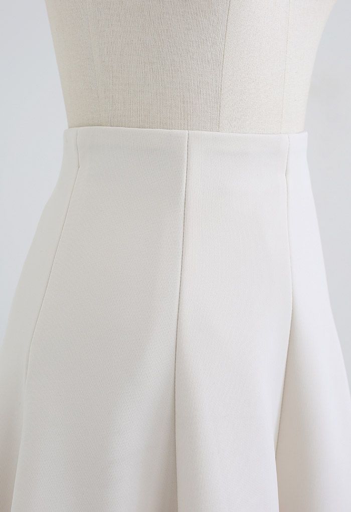 Raw-Cut Hem Flare Mini Skirt in Ivory - Retro, Indie and Unique Fashion