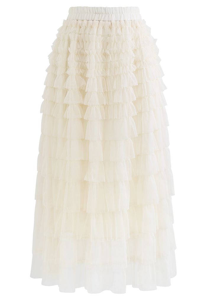 Adorable Tiered Ruffle Mesh Tulle Skirt in Cream - Retro, Indie and ...