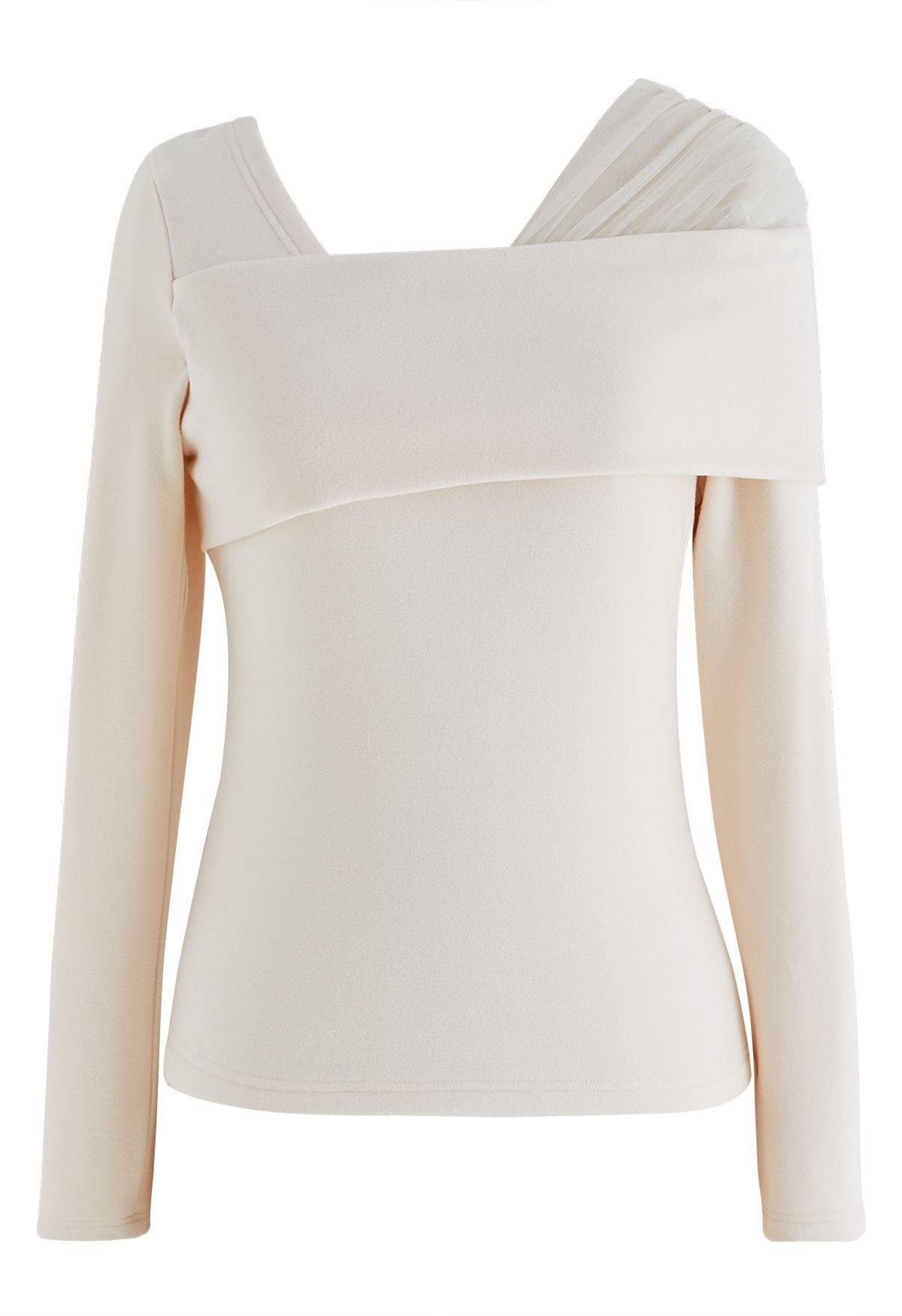 Asymmetric Mesh Folded Shoulder Top in Cream - Retro, Indie and Unique ...