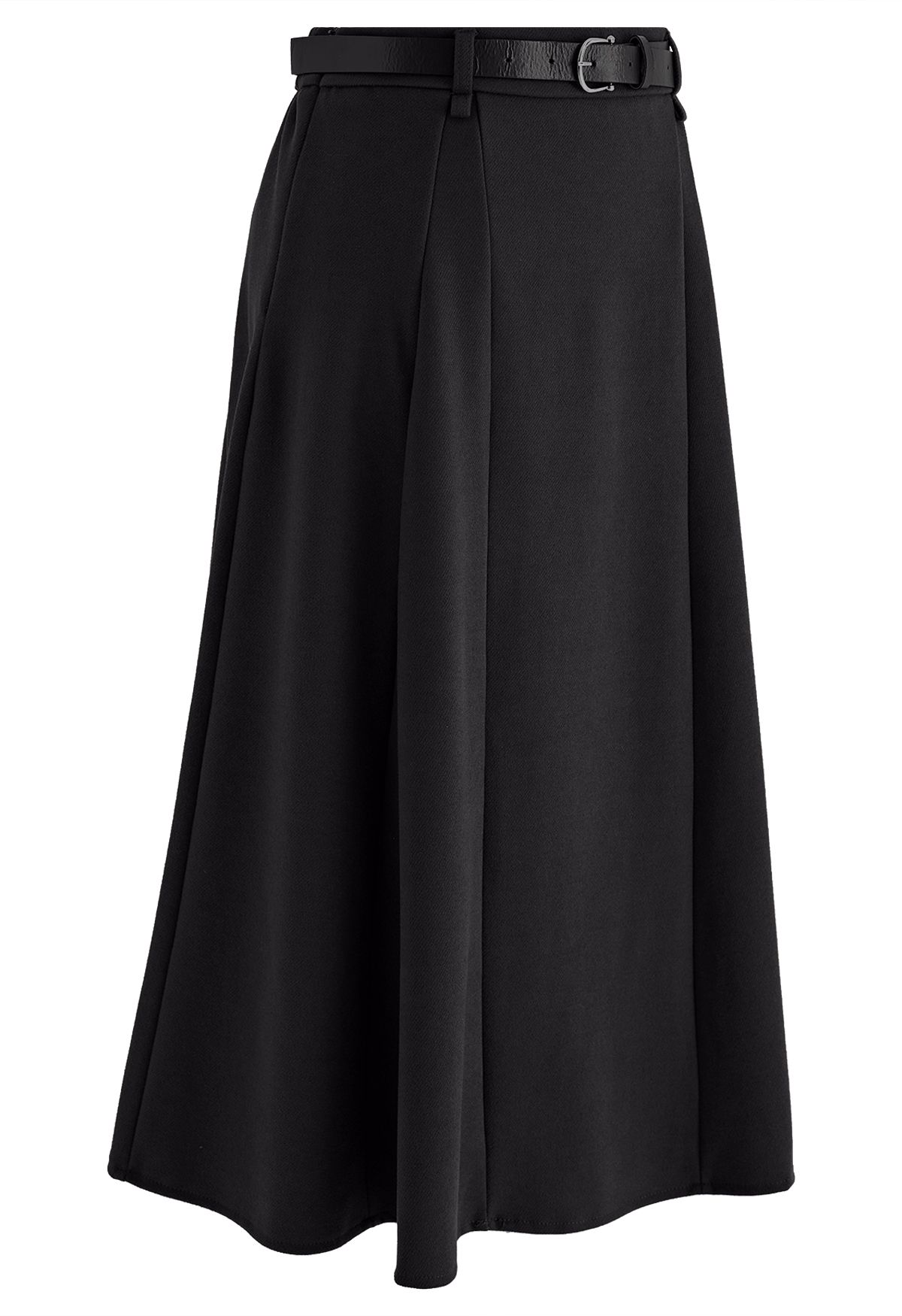 Solid Color Belted Flare Midi Skirt in Black - Retro, Indie and Unique ...