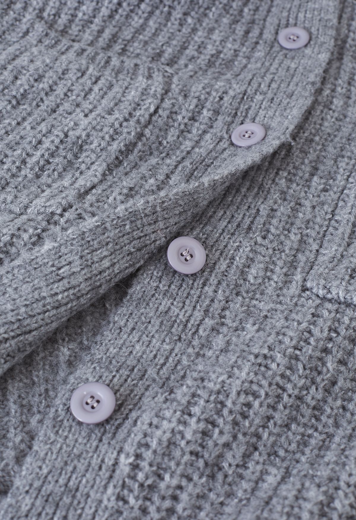 Puff Sleeve Longline Chunky Knit Cardigan in Grey