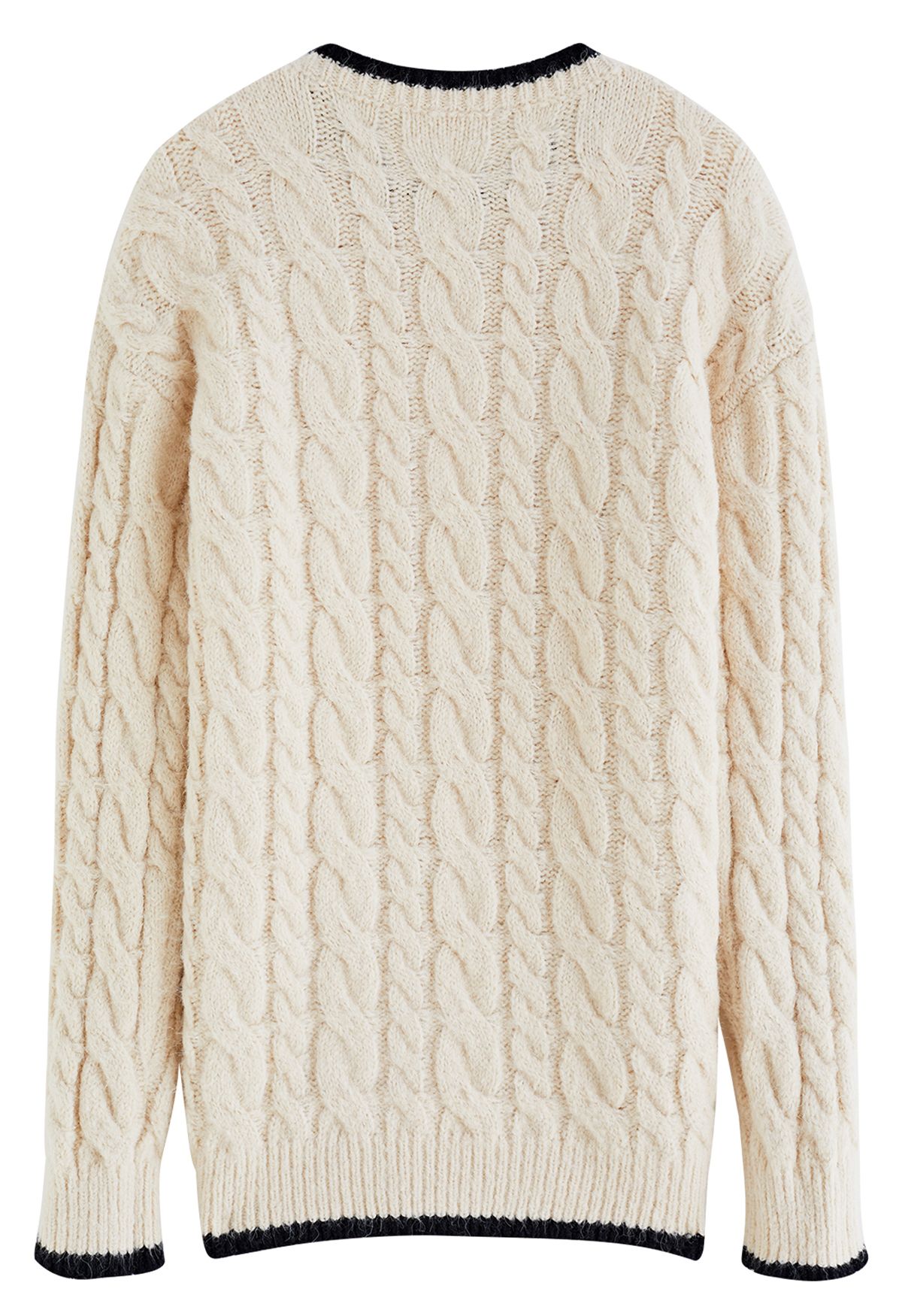 Contrast Edge Cable Knit Longline Sweater